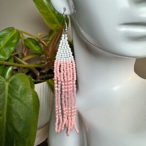 Pink and White Mermaid Beaded Earrings - SKU C